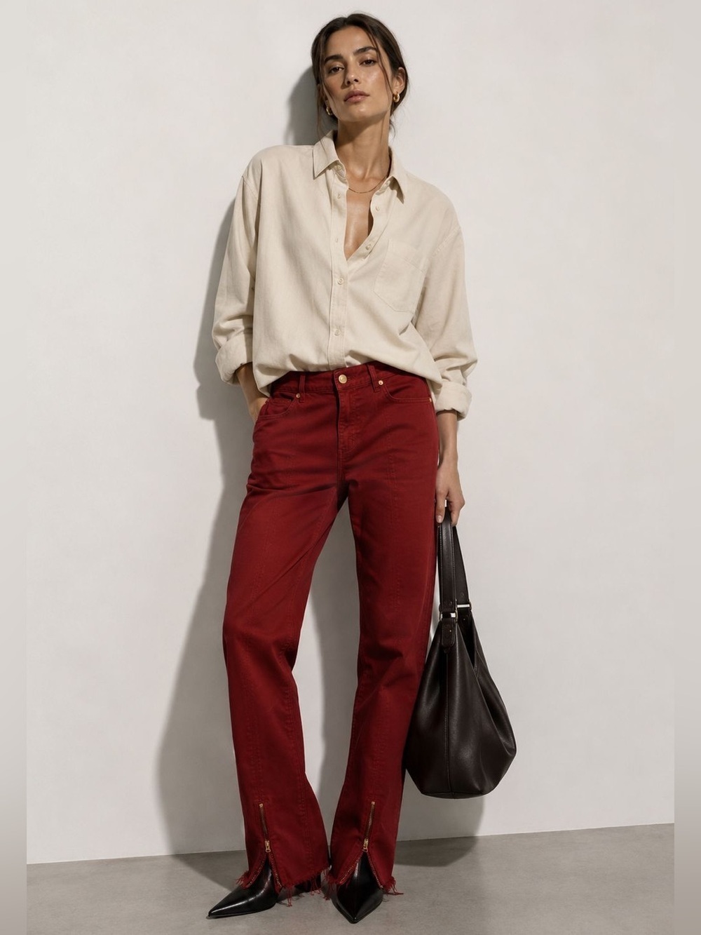 Zara Trafaluc Red Coated Denim Jeans with Zipper - 6